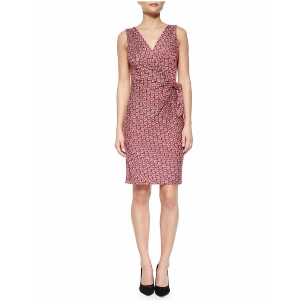 Diane von Furstenberg DVF Silk Wrap Dress Burgundy Geometric Diamond Print 2